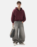 Monkey Washed Fleece Boxy Zip Up Hoodie | Inflation Streetwear