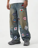 Patch Embroidery Washed Barrel Jeans | Inflation Streetwear INFLATION