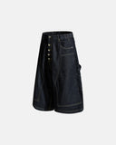 Streetwear raw denim jorts with utility pocket design