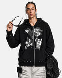 Distressed Graphic Rivet Zip Up Hoodie | Inflation Streetwear