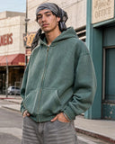 INFLATION Washed Distressed Fleece Zip Up Hoodies INFLATION