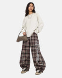 Rhinestone Script Plaid Barrel Pants | Inflation Streetwear