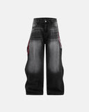 Flame Graphic Rhinestone Barrel Jeans | Inflation Streetewear INFLATION