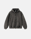 Distressed Washed Fleece Rhinestone Zip Up Hoodies | Inflation Streetwear INFLATION