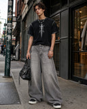 Rhinestone Washed Barrel Jeans| Inflation Streetwear INFLATION