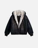 Faux Fur Lined Acid Wash Bomber Jacket | Inflation Streetwear INFLATION