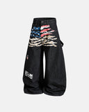 black flag graphic barrel jeans product front view