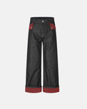 Plaid Patchwork Cinch Back Baggy Jeans | Inflation Streetwear