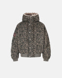 Camo Faux Fur Hooded Bomber Jacket | Inflation Streetwear