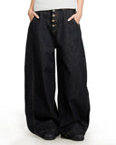 Black Buttons Up Barrel Baggy Jeans | Inflation Streetwear INFLATION