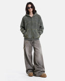 Contrast Stitch Boxy Zip Up Hoodie | Inflation Streetwear
