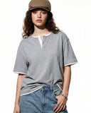layered summer t-shirt with contrast collar and hem