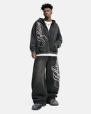 Washed Script Graphic Zip Up Hoodie | Inflation Streetwear