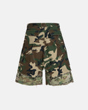 camo longline jorts with contrast hem panel detail