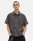 textured short sleeve button up shirt