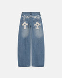 Cross Stud Bamboo Weave Baggy Jeans | Inflation Streetwear INFLATION
