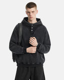 Washed Quarter-Button Boxy Hoodie | Inflation Streetwear
