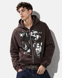 Distressed Graphic Rivet Zip Up Hoodie | Inflation Streetwear