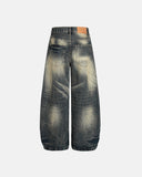 wide leg bamboo weave jeans with curved silhouette
