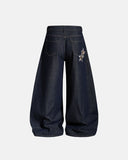 curved silhouette denim pants washed indigo finish