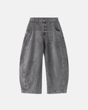 Metal Clasp Grey Barrel Jeans | Inflation Streetwear