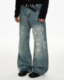 Acid Wash Beaded Studded Flared Baggy Jeans | Inflation Streetwear INFLATION