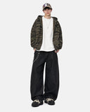 model wearing star graphic barrel jeans full body streetwear outfit