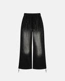 black monkey wash eyelet wide leg sweatpants front view