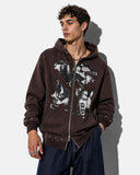 Distressed Graphic Rivet Zip Up Hoodie | Inflation Streetwear