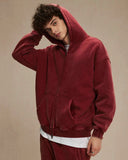 INFLATION Washed Distressed Fleece Zip Up Hoodies INFLATION