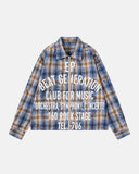Blue Plaid Long-Sleeve Shirt with Bold Letter Graphics
