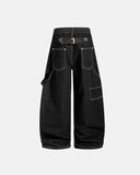 Metal Clasp Contrast Stitch Baggy Jeans | Inflation Streetwear