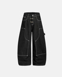 Metal Clasp Contrast Stitch Baggy Jeans | Inflation Streetwear