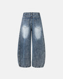 washed denim barrel jeans with belt detail