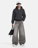 Fuzzy Stripe Boxy Zip Up Hoodie | Inflation Streetwear