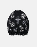 Distressed Cross Graphic Knit Sweater | Inflation Streetwear