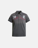 faded gray washed graphic polo shirt front view
