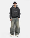 Striped Faux Fur Hooded Bomber Jacket | Inflation Streetwear