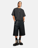full body shot of denim jorts streetwear styling