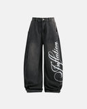 Script Graphic Washed Barrel Jeans | Inflation Streetwear