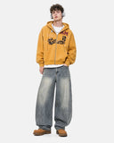 Leopard Applique Boxy Zip Up Hoodie | Inflation Streetwear