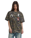 Relaxed fit camo T-shirt with vintage washed look and graphic patch details