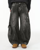 Distressed Washed Cargo Barrel Jeans | Streetwear INFLATION