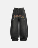 Flame Graphic Washed Barrel Jeans | Inflation Streetwear