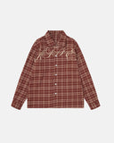 Script Embroidered Plaid Long-Sleeve Shirt | Inflation Streetwear