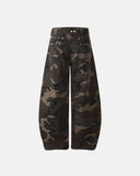 studded cinch back camo barrel jeans back view