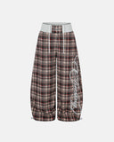 Rhinestone Script Plaid Barrel Pants | Inflation Streetwear