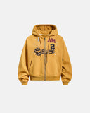 Leopard Applique Boxy Zip Up Hoodie | Inflation Streetwear