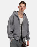 boxy zip up hoodie with deconstructed sleeve details