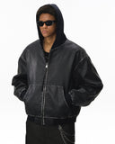 Faux Leather Hooded Bomber Jacket| Inflation Streetwear INFLATION
